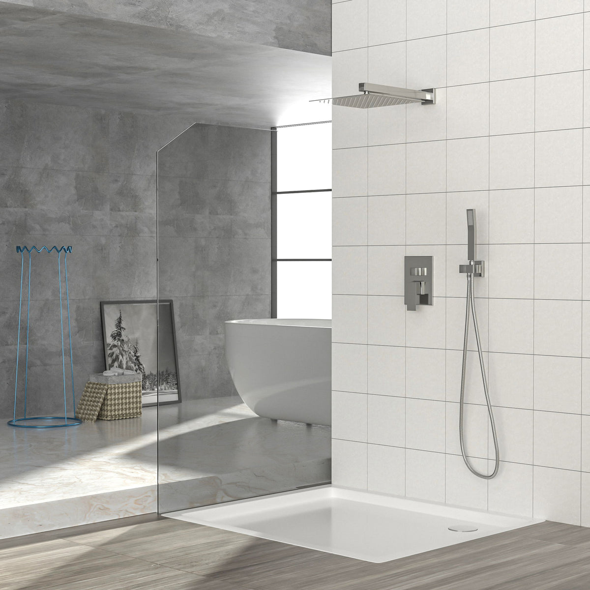Dual Shower Head System With 12" Wall Mounted Square Rain Shower And Rough In Valve