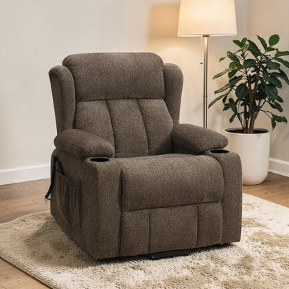 Lusio - Power Motion Recliner With Lift & Cup Holder - Brown