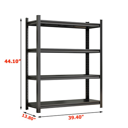 4 Layer Metal Storage Rack, Garage Shelves, Adjustable Height Partition - Black