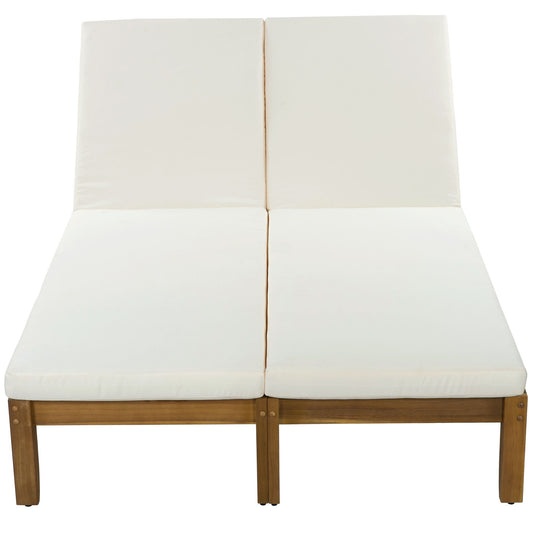 Adjustable Outdoor Patio Lounge Chair 2 Seater Recliner - Beige / Natural