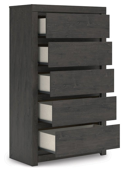 Fraluna - Five Drawer Chest - Charcoal