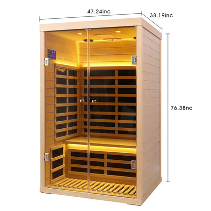 Low EMF, Wide Space Hemlock Double Doors Great Glass Luxury Indoor Far Infrared Sauna Room