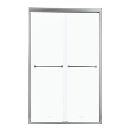 Modern Semi Frameless Bypass Sliding Shower Enclosure - Brushed Silver