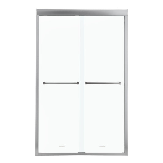 Modern Semi Frameless Bypass Sliding Shower Enclosure - Brushed Silver