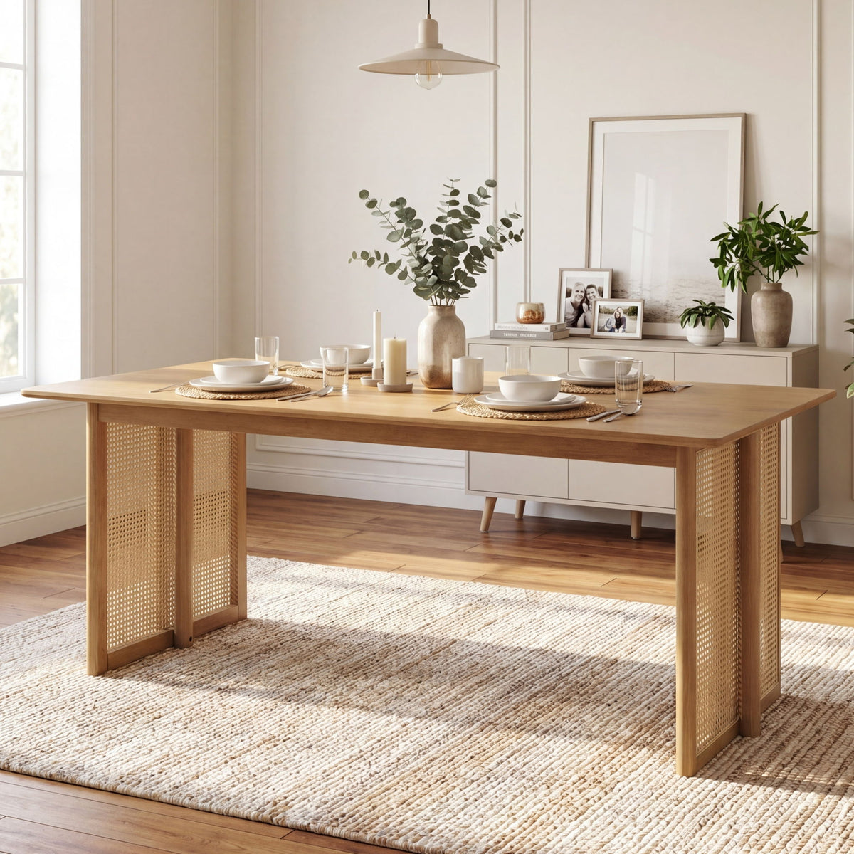 Dining Table With Rattan Accents