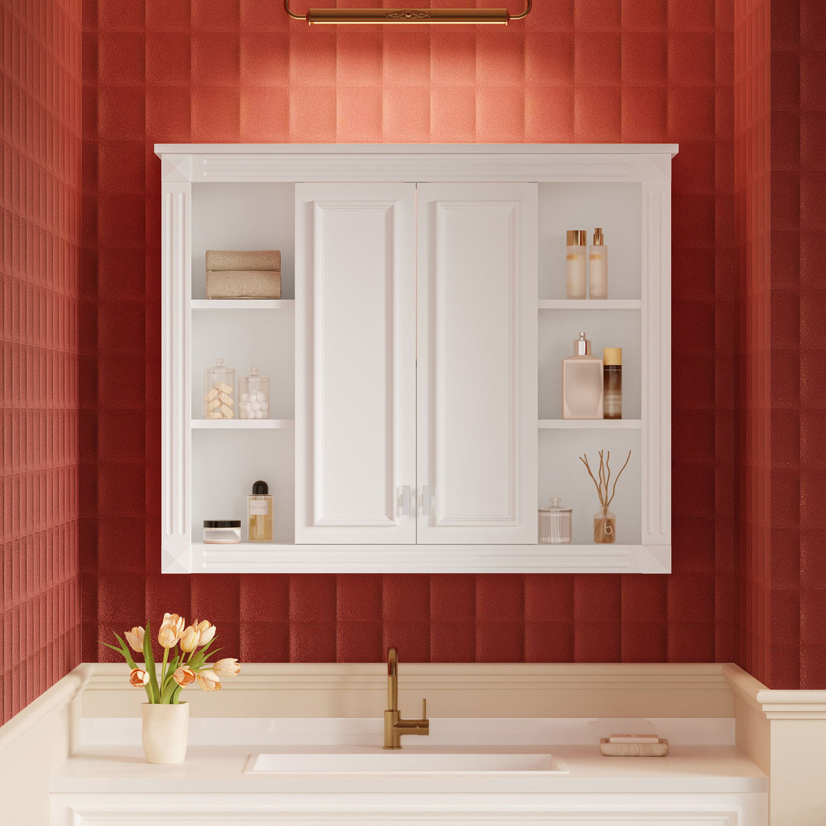 Wall-Mounted Medicine Cabinet With Adjustable Shelf, Soft-Closing Hinges - White