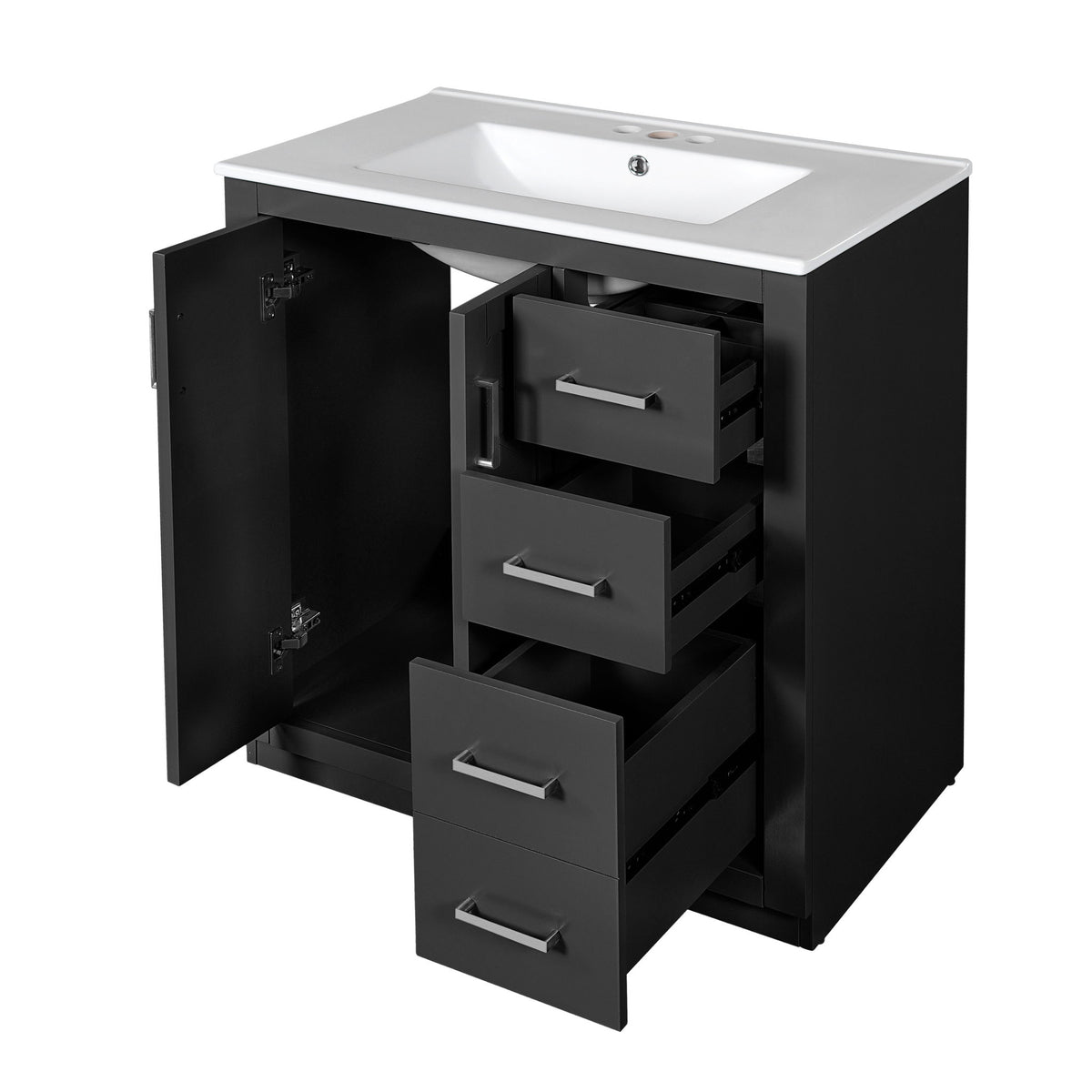 Bathroom Vanity With Sink, Storage Cabinet, Freestanding Set With 3 Drawers & Soft Closing Doors