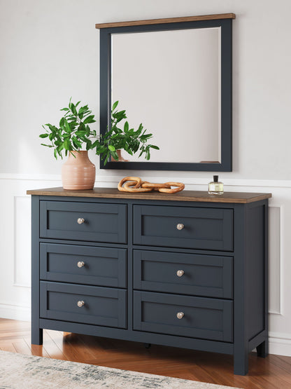 Landocken - Dresser and Mirror - Brown / Blue