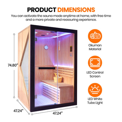 Double Indoor Stove Sauna Room With LED Lighting - Almond