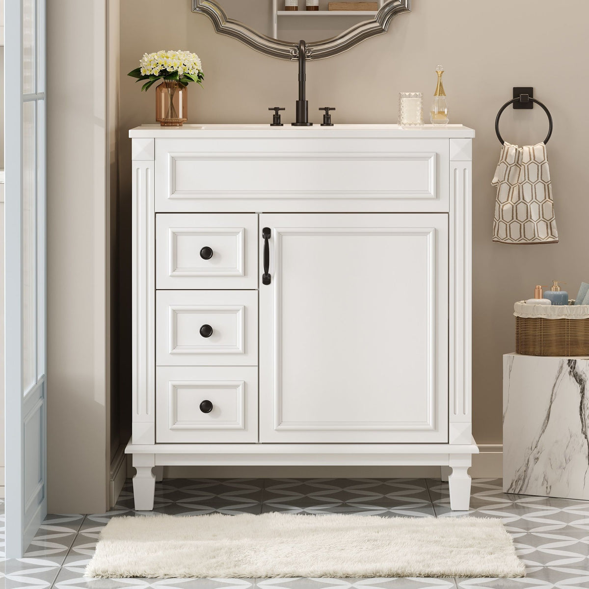 Bathroom Vanity With Sink, Cabinet With 2 Drawers And Adjustable Shelf