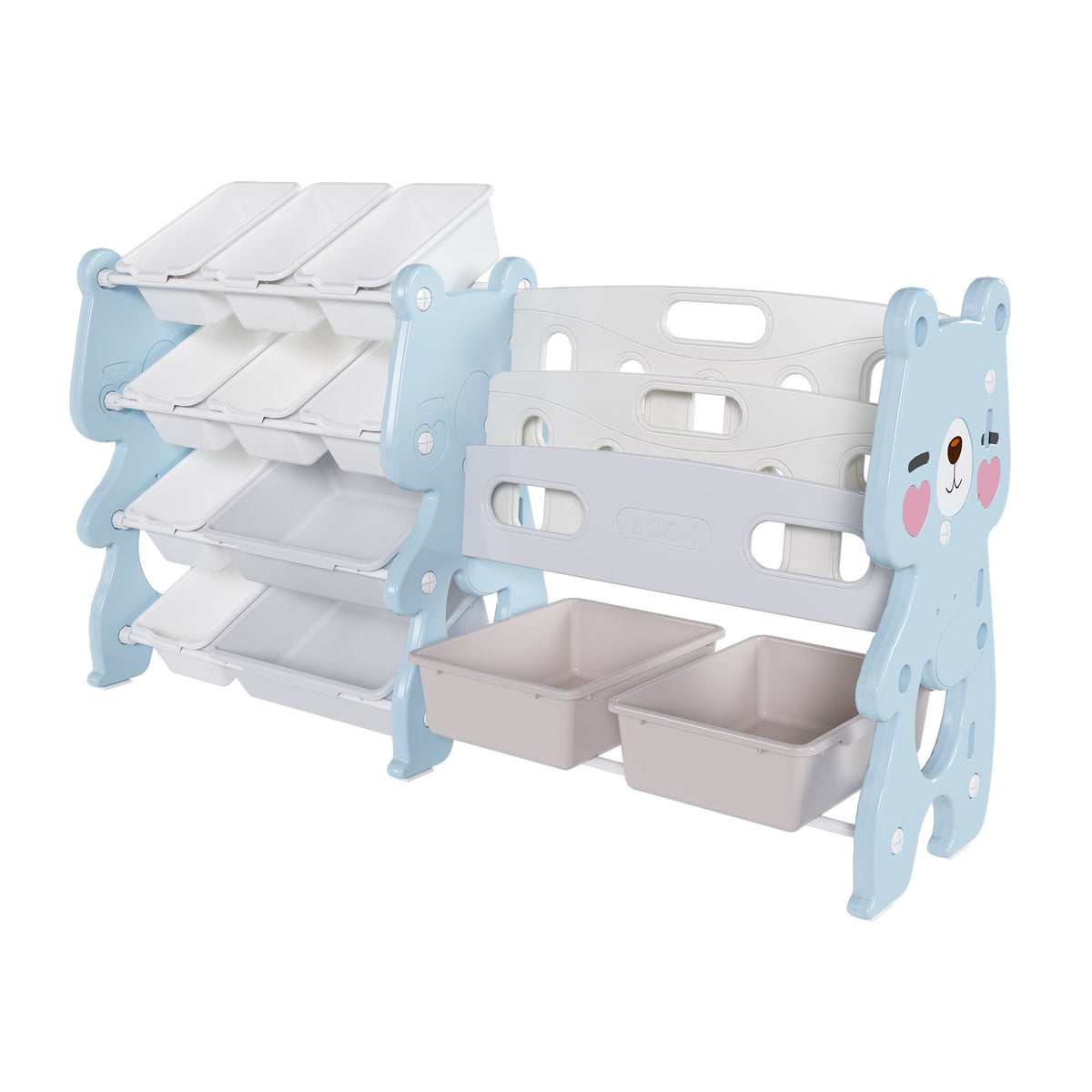Kids Toy Storage Organizer With 2 Tier Bookshelf, Toy Storage With 12 Bins