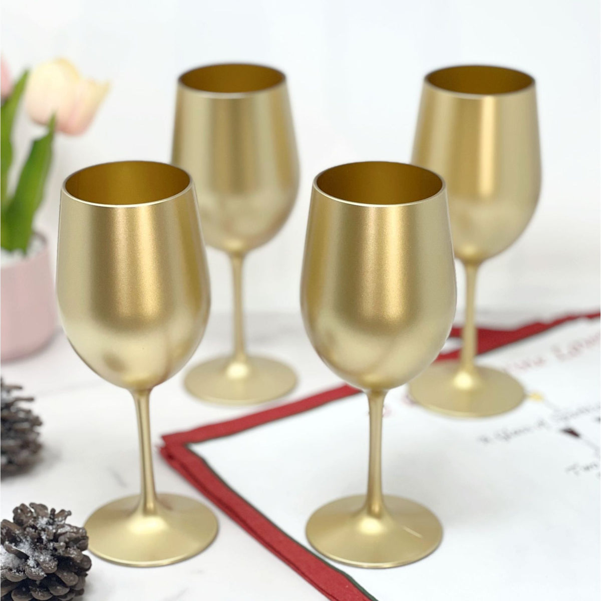 Leadingware Metallic Plastic Wine Glasses (Set of 4)