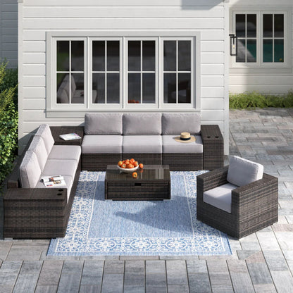 Modern Patio Rattan Sectional Set With Cushions