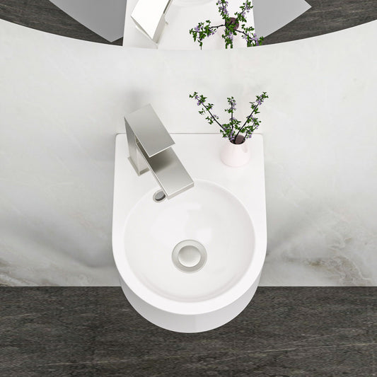 Modern Rectangle Wall Mount Bathroom Sink With Single Faucet Hole - White