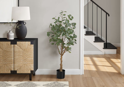 46" Tall, Artificial Plant, Eucalyptus Tree, Indoor, Faux, Fake, Floor, Greenery, Potted, Decorative - Green / Black