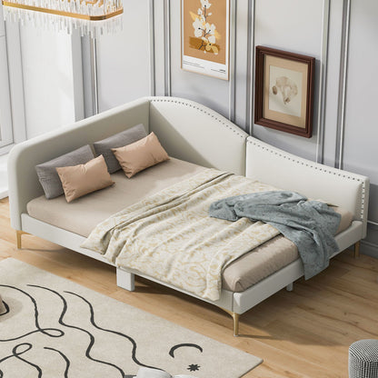 Upholstered Daybed With Headboard And Armrest, Support Legs