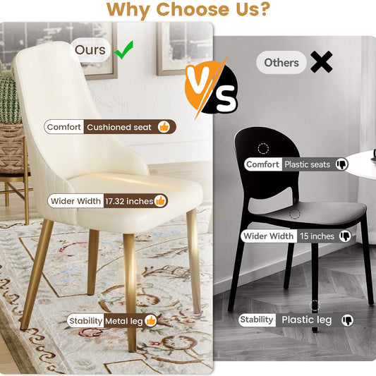 Modern Sponge-Filled Dining Chair, Solid Wood Metal Legs, Suitable For Restaurants, Living Rooms And Rooms (Set of 2) - White