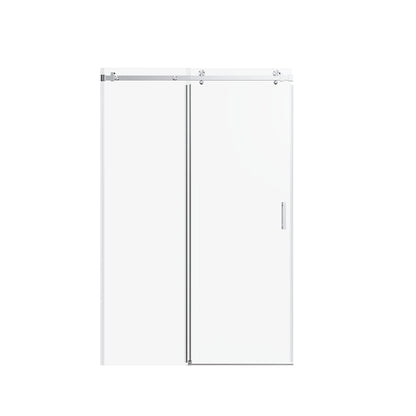 Frameless Single Sliding Shower Doors, 5 / 16" Sgcc Tempered Glass, Reversible - Brushed Nickel