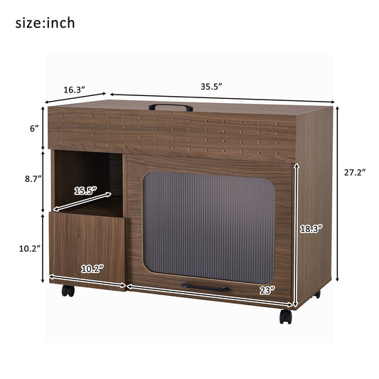 Furniture Style Multi Use Cat Litter Box House With Storage - Walnut