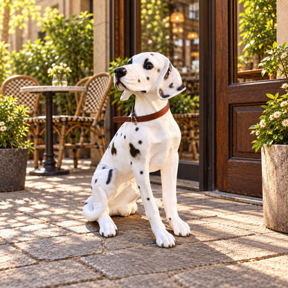 Large Dalmatian Dog Statue, Sitting Spotted Pet Sculpture For Entryway Patio - Black White