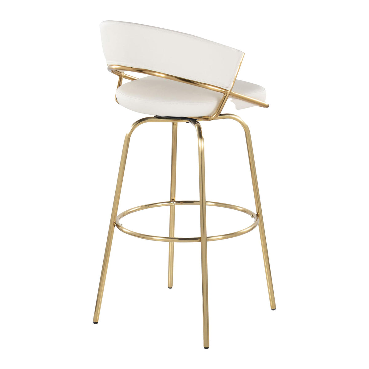 Jie - Fixed Height Contemporary Barstool With Swivel With Round Footrest (Set of 2) - Gold / White