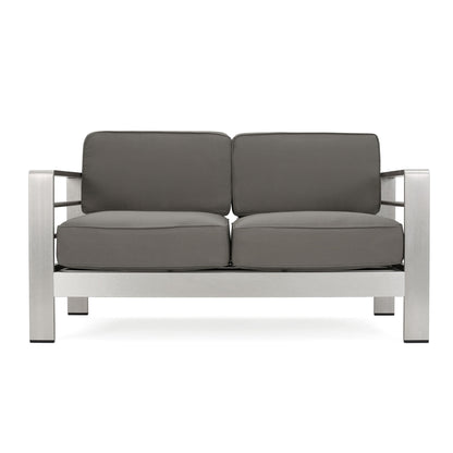 Outdoor Aluminum Loveseat With Cushion - Khaki