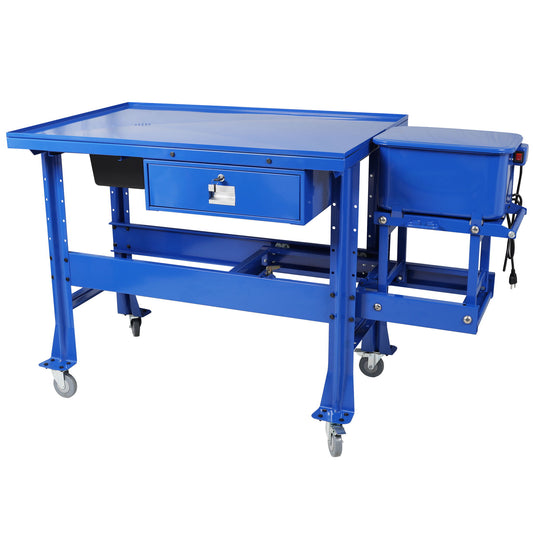 Mobile Tear Down Table With 3.5 Gallon Part Washer And 110V Pump - Blue