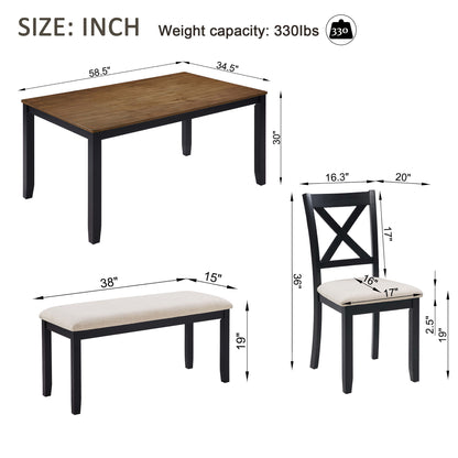 6 Piece Dining Table Set With Bench