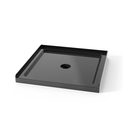Shower Base, Anti Slip Center Drain Single Threshold - Black
