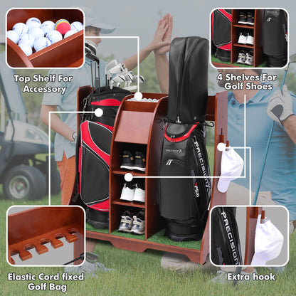 Wood Freestanding Adjustable Multi Use Golf Shelf - Reddish Brown