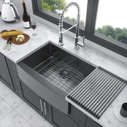 Farmhouse Kitchen Sink, Stainless Steel, Apron Front