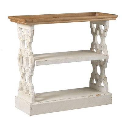 Distressed Wood Shelf Tray, French Country Console Table - Brown / Antique White