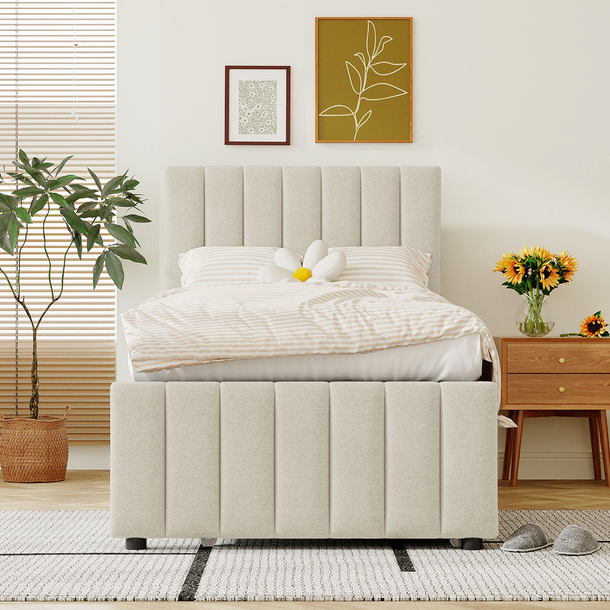 Upholstered Design Platform Bed With Trundle