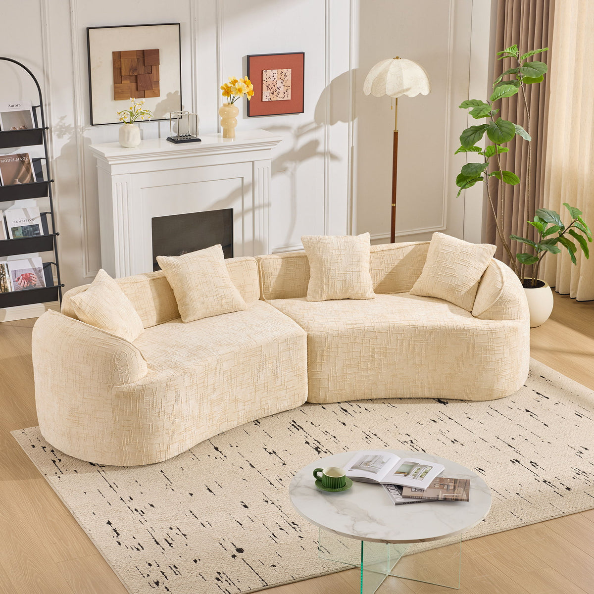 Curved Compressed Sofa, Nordic-Style Design For Living Room