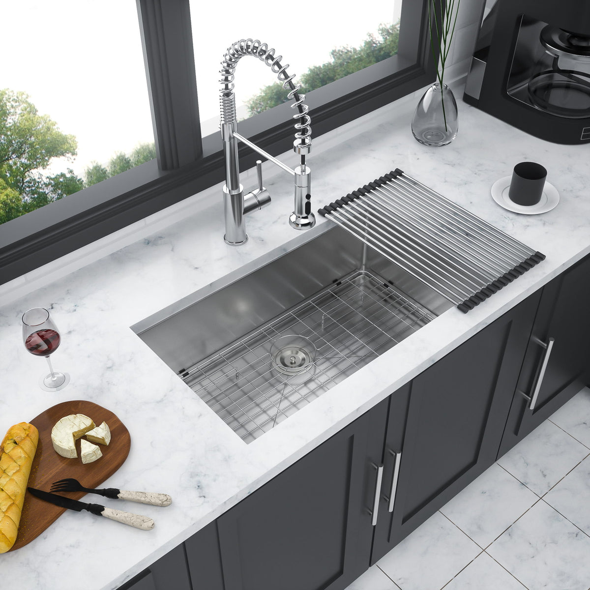 Modern Undermount Stainless Steel Kitchen Sink 16 Gauge, Deep Single Bowl