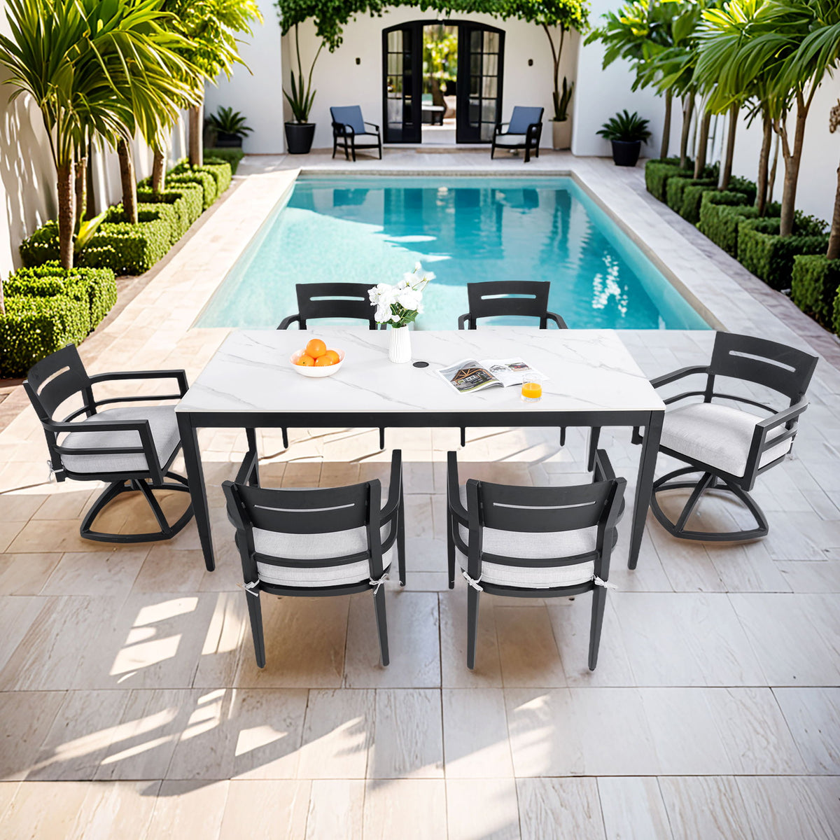 Modern Outdoor Patio Dining Set With Table And Chairs With Sunbrella Cushions