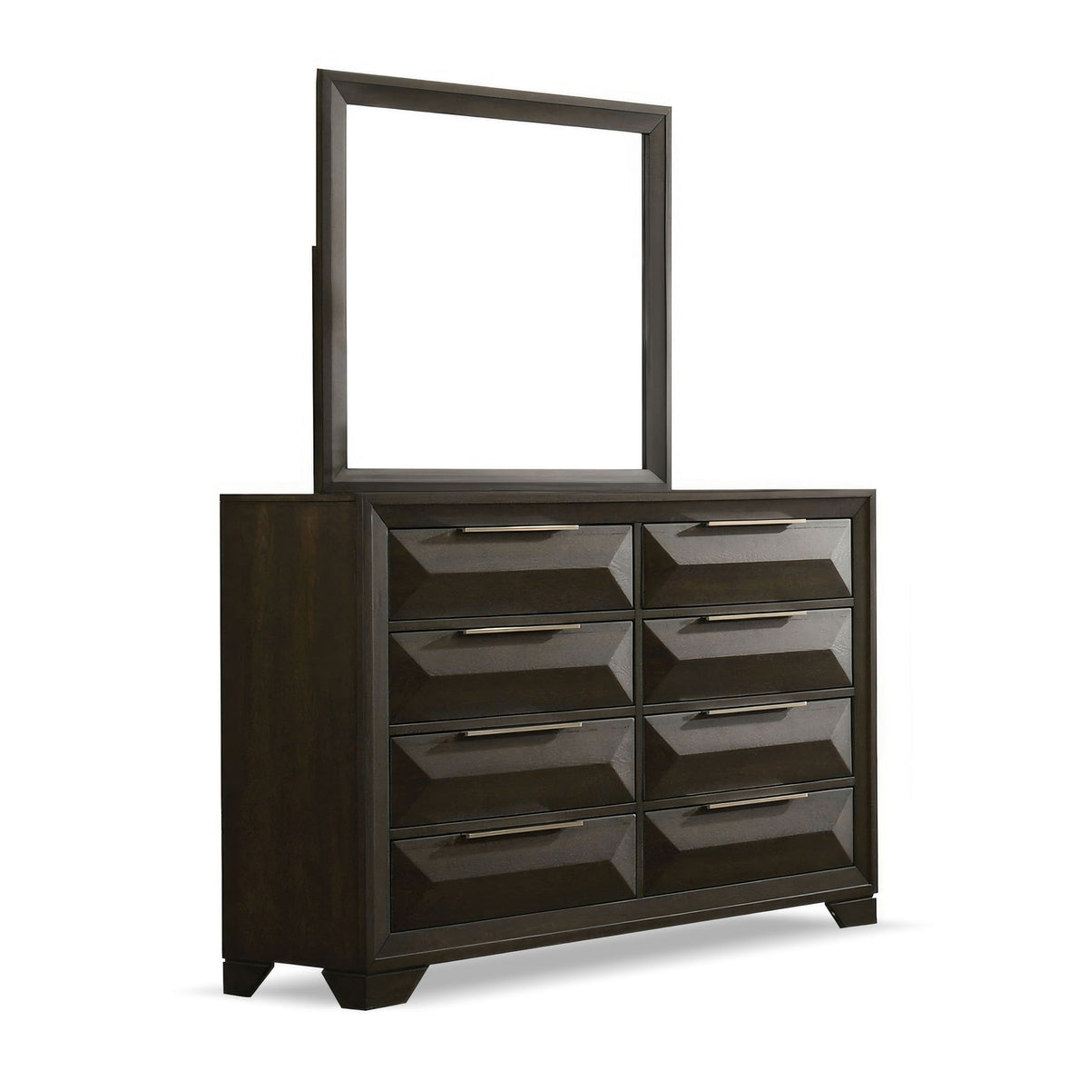 Dresser With Mirror Beveled Bracket Feet Handles 8 Drawers - Espresso