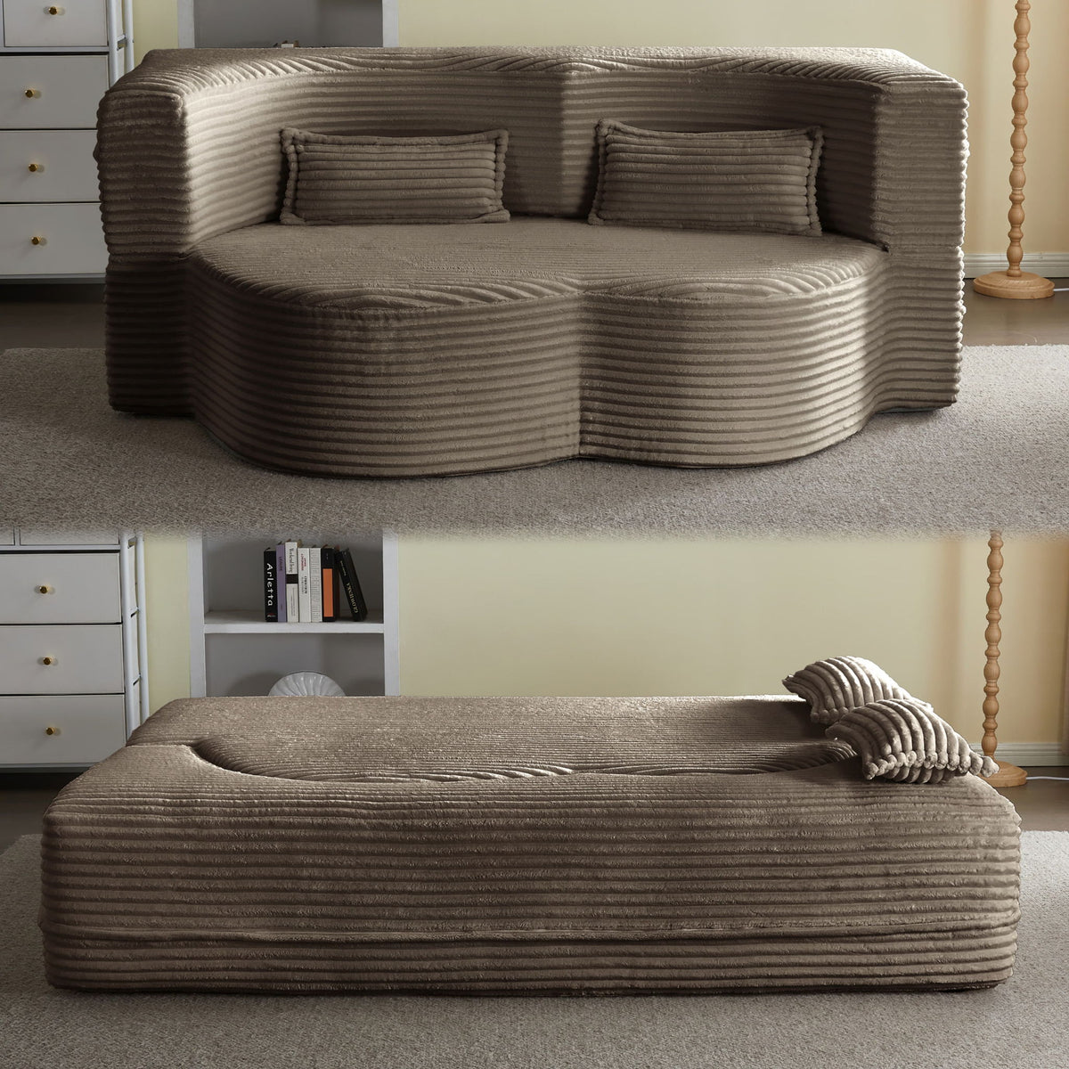 Floor Convertible Sleeper Sofa Bed With 2 Pillows