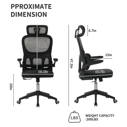 High Back Ergonomic Swivel Rolling Office Chair With Tilt Function, 3D Headrest, Lumbar Support - Black