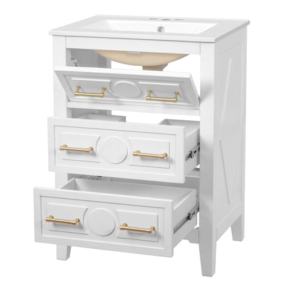 Bathroom Vanity With Sink, Free Standing Single Set, 3 Drawer Storage Cabinet