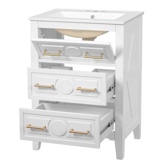 Bathroom Vanity With Sink, Free Standing Single Set, 3 Drawer Storage Cabinet