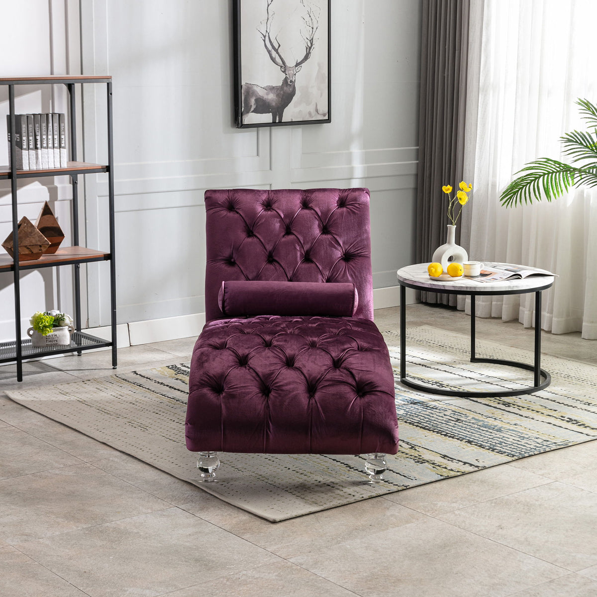 Chaise Lounge Indoor, Button Tufted Upholstered Chaise Lounge Chair With Pillow