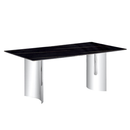 Modern Minimalist Dining Table With Imitation Marble Glass Desktop And Metal Legs