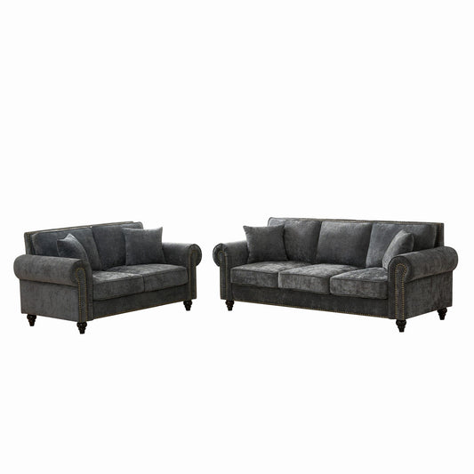 Modern 3 And 2 Seater Sofa With Rolled Arms, Tufted Upholstered Couch