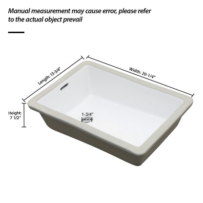Vertical Undermount Bathroom Sink With Overflow - White