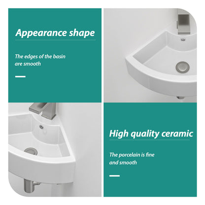 Triangle Porcelain Wall Mount Vessel Sink With Single Faucet Hole & Overflow - White
