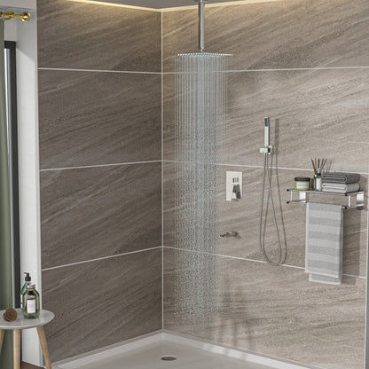 Modern Shower System With Waterfall Tub Spout, 12" Ceiling Mount Square Shower