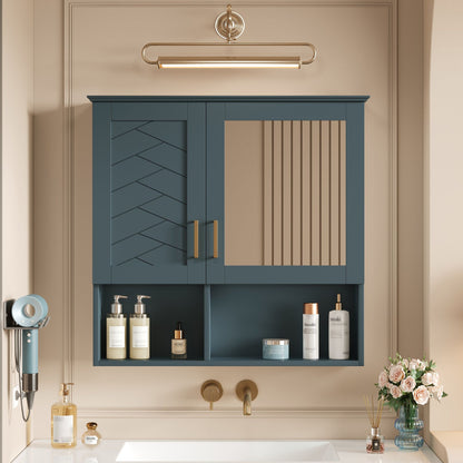 2 In 1 Wall-Mounted Mirror Cabinet With Adjustable Shelves, Soft-Close Doors, High-Definition Mirror & Storage