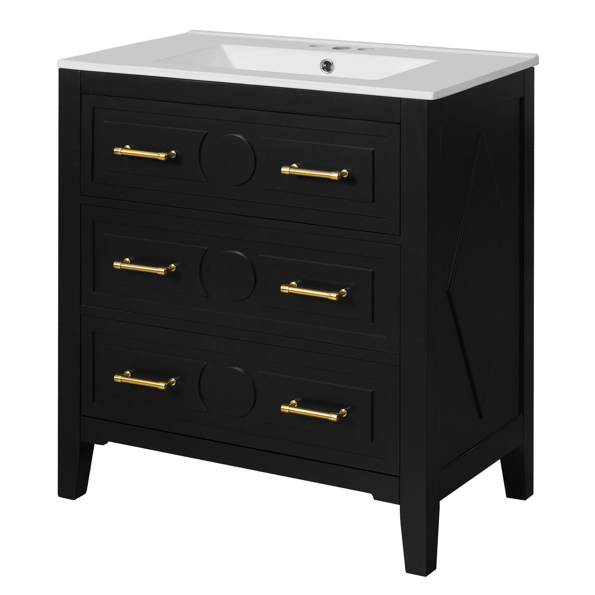 Retro Bathroom Vanity With Sink Combo, Free Standing Single Set With 3 Drawers