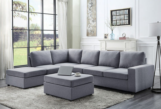 Cassia - 7 Seat Reversible Modular Sectional Sofa With Ottoman - Light Gray